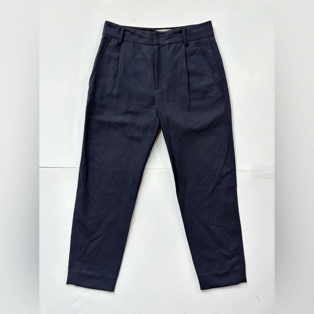 VINCE Navy Linen Cropped Tapered‎ Ankle Business Casual Pants Size 4